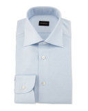 Diagonal-Weave Twill Dress Shirt, Light Blue