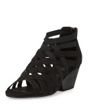 Oodle Caged Leather Sandal, Black