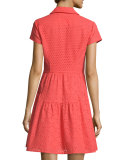 Skylar Short-Sleeve Eyelet Dress, Ocean Coral