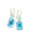 18K Gold Rock Candy Rectangle Snowman Earrings in Amazonite/Swiss Topaz