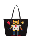 Medium Nylon Robot Tote Bag, Black/Multi (Nero/Multi)