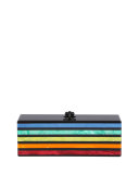 Flavia Striped Acrylic Clutch Bag, Obsidian /Rainbow