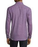 Neat Mini-Check Woven Sport Shirt, Berry/Blue