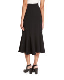 Flounce-Hem Crepe Midi Skirt, Black