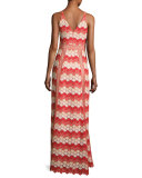 Misty Sleeveless Scalloped Lace Gown, Coral