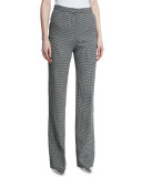 Tuffina High-Waist Wide-Leg Dotted Seersucker Pants, Black