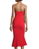 Luna Strapless Flounce-Hem Dress, Venetian Red