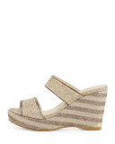 Parker Striped 100mm Wedge Sandal, Natural/Multi