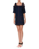 Cold-Shoulder Cotton Shift Dress, Blue