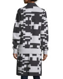 Cashmere Pixel-Print Long Cardigan, Charcoal/White