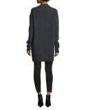 Ribbed Tie-Front Cardigan, Charcoal