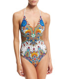 Persian Dance Printed Halter One-Piece Swimsuit