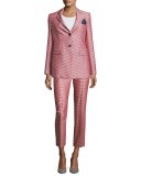 Geometric Jacquard Ankle Pants, Red/Multi