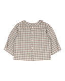 Plaid Poplin Blouse, Light Blue/Tan, Size 6 Months