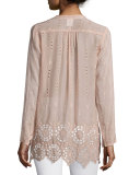 Long Shirred-Yoke Eyelet Tunic, Blush  