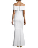 Off-the-Shoulder Crepe Mermaid Gown, Creme