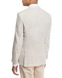 Striped Seersucker Two-Button Sport Coat, White/Tan