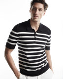 Highlands Striped Short-Sleeve Polo Shirt, Black/White