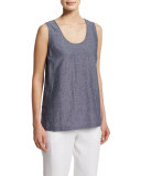 Sleeveless Cross-Dye Linen Tank, Plus Size