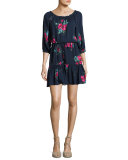 Marx Floral-Print Off-the-Shoulder Silk Blouson Mini Dress, Blue