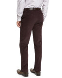 Pincord Flat-Front Trousers, Burgundy