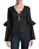Anastasia Lace-Up Top, Black