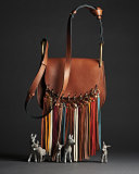 Hudson Fringe-Trim Leather Shoulder Bag, Caramel