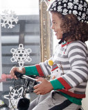 Kids' Striped Snowman Sweater, White, Size 2-6X