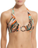 Santorini Tropical-Leaf Print Halter Swim Top