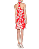 Printed Silk Habutai Halter Dress, Multi Red