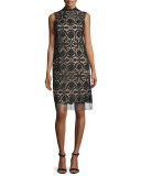 Sleeveless Lace Shift Dress, Black