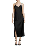 Sleeveless Reversible Satin Slip Dress, Black