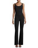 Norette Sleeveless Flare-Leg Jersey Jumpsuit, Black