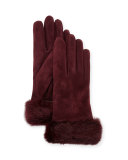 Suede Gloves w/ Fur Cuffs, Burgundy