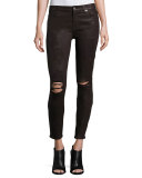 The Ankle Skinny Coated Jeans, Plum Destroyed