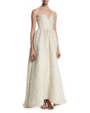 Axmis Strapless Floral Jacquard Gown 