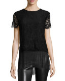 Short-Sleeve Lace Top W/Fringe Hem 