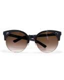 Up and At Em Semi-Rimless Round Sunglasses, Black/Gold
