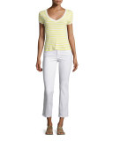 Button V-Neck Striped Tee, Canary
