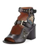 Noe Breaded Double-Buckle Sandal, Black