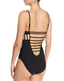 Splice & Dice Cutout One-Piece Swimsuit, Black