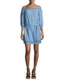 Beatrice Off-the-Shoulder Chambray Dress, Persephone