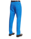 Parker Cotton-Stretch Flat-Front Trousers, Blue