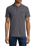 Seersucker-Stripe Short-Sleeve Polo Shirt, Navy