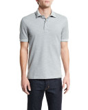 Short-Sleeve Pique Oxford Polo Shirt, Light Gray