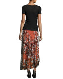 Short-Sleeve Illusion-Neck Top, Black