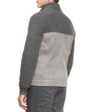 Mixed-Media Sheepskin & Knit Jacket, Gun Powder