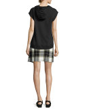 Gina Draped Plaid A-Line Skirt, Yellow/White/Gray