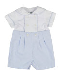 Ottoman Double-Breasted Sailor Shortall Set, Blue/White, Size 3-18 Months