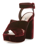 Velvet Crisscross 125mm Sandal, Bordeaux